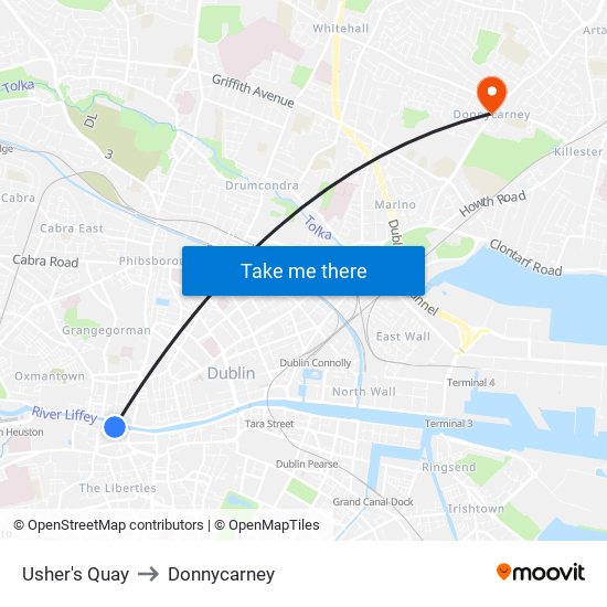 Usher's Quay to Donnycarney map