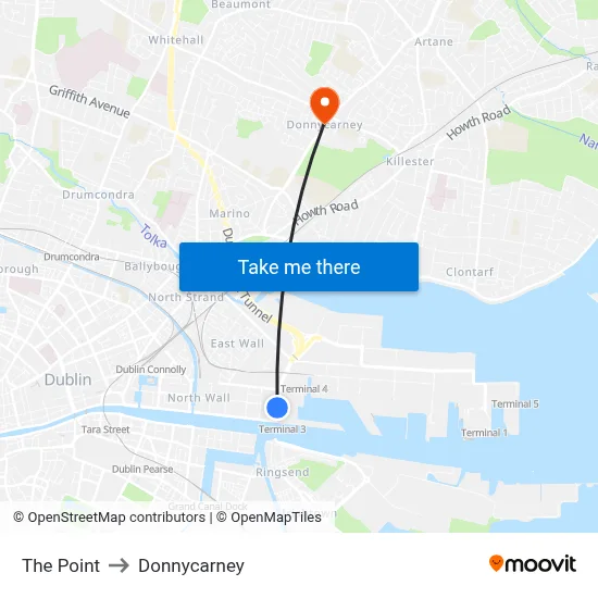 The Point to Donnycarney map