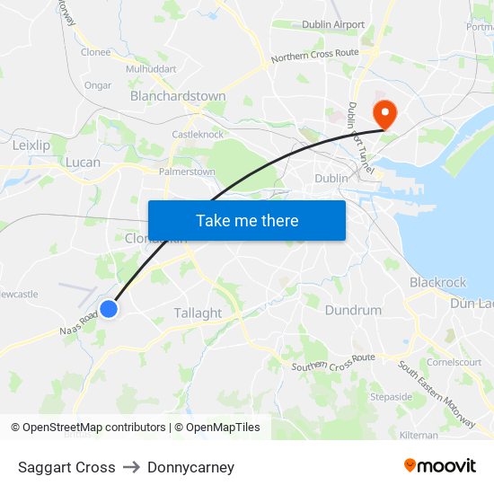 Saggart Cross to Donnycarney map