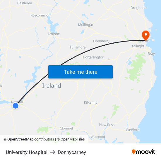 University Hospital to Donnycarney map