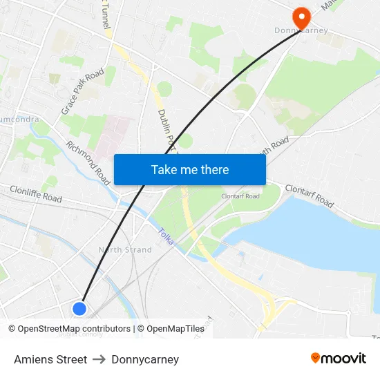 Amiens Street to Donnycarney map