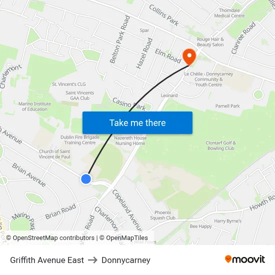 Griffith Avenue East to Donnycarney map