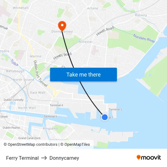 Ferry Terminal to Donnycarney map
