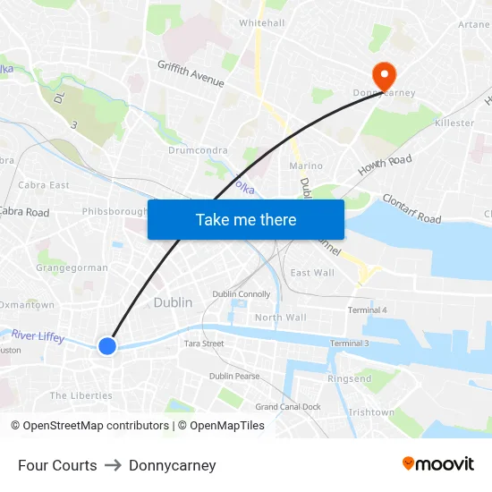 Four Courts to Donnycarney map