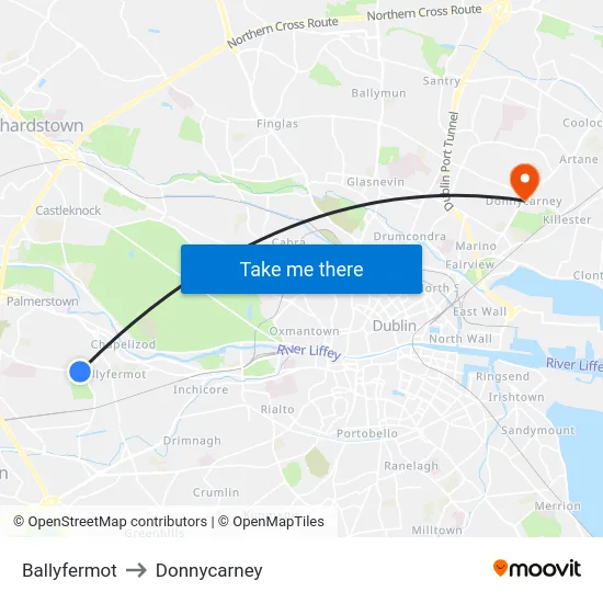 Ballyfermot to Donnycarney map
