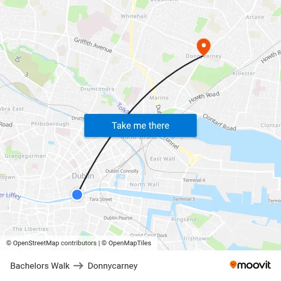 Bachelors Walk to Donnycarney map