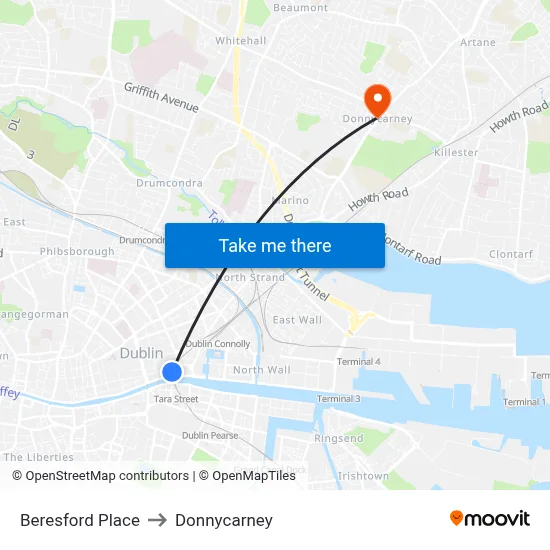 Beresford Place to Donnycarney map