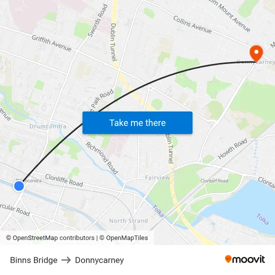 Binns Bridge to Donnycarney map