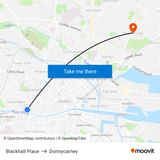 Blackhall Place to Donnycarney map