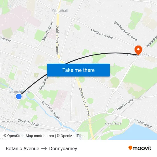 Botanic Avenue to Donnycarney map