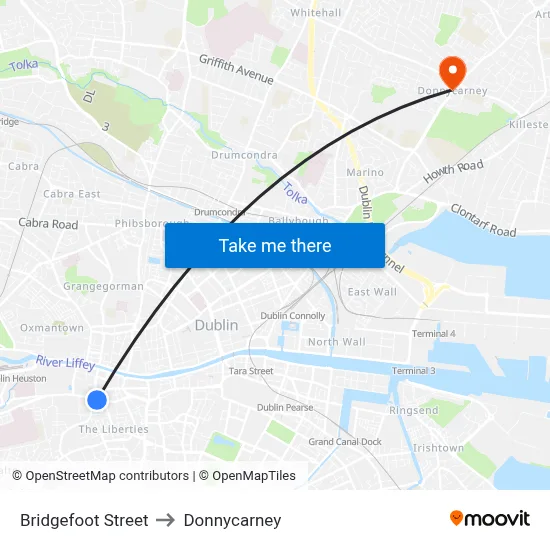 Bridgefoot Street to Donnycarney map
