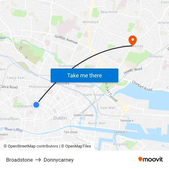 Broadstone to Donnycarney map
