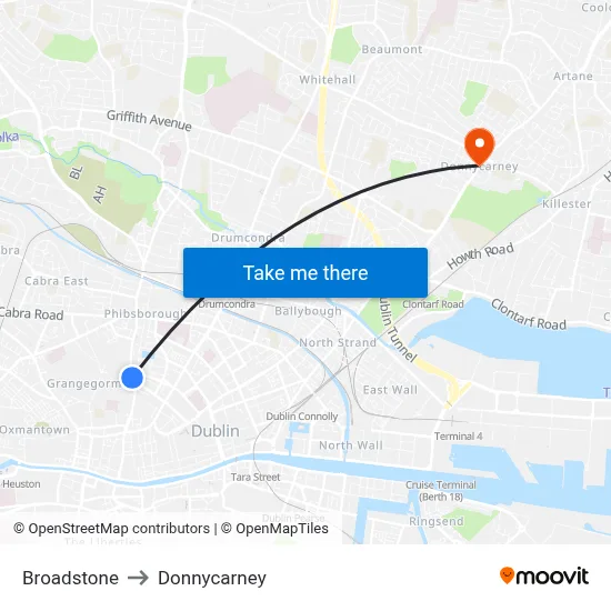 Broadstone to Donnycarney map
