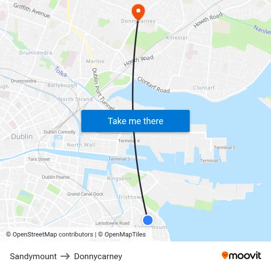 Sandymount to Donnycarney map