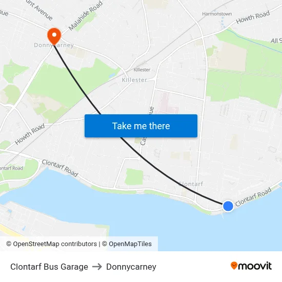 Clontarf Bus Garage to Donnycarney map