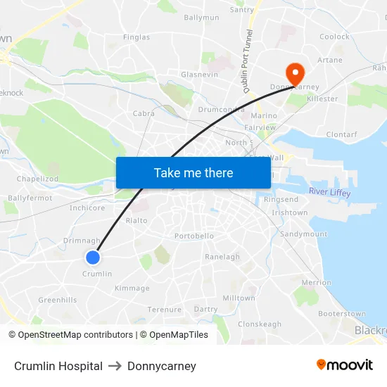Crumlin Hospital to Donnycarney map