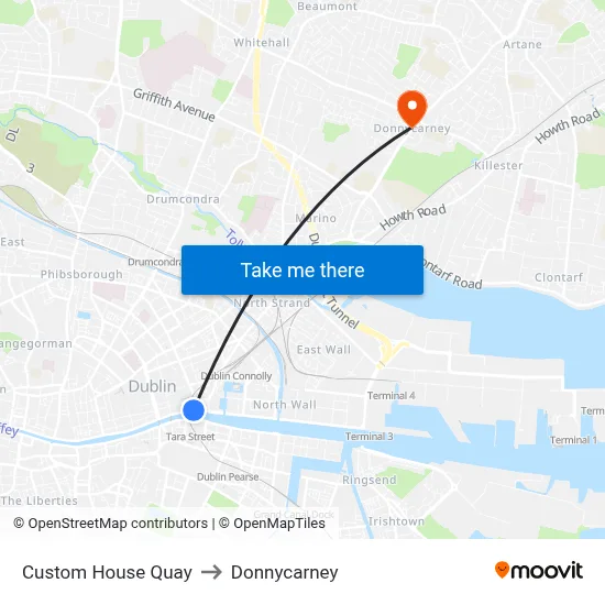 Custom House Quay to Donnycarney map