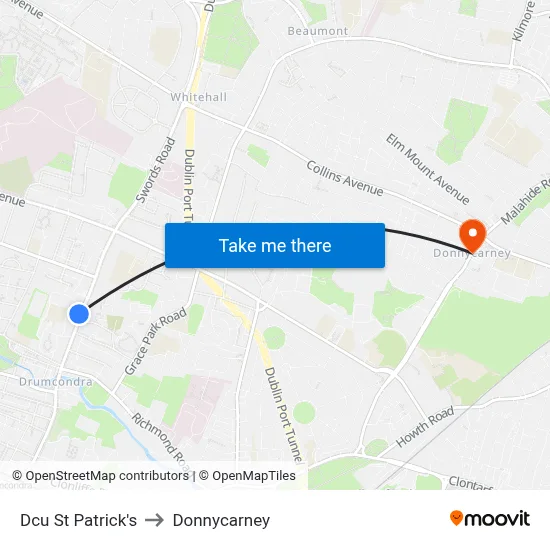 Dcu St Patrick's to Donnycarney map