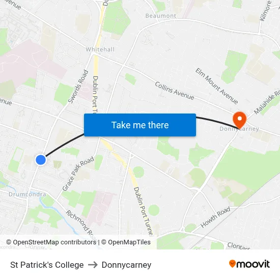 St Patrick's College to Donnycarney map