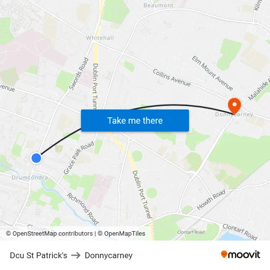 Dcu St Patrick's to Donnycarney map