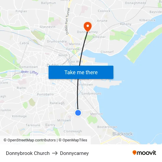Donnybrook Church to Donnycarney map