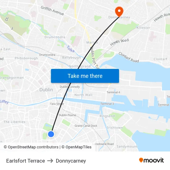 Earlsfort Terrace to Donnycarney map