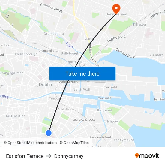Earlsfort Terrace to Donnycarney map