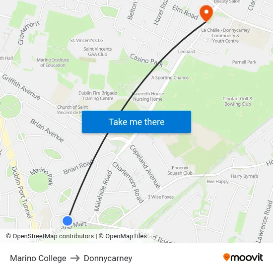 Marino College to Donnycarney map
