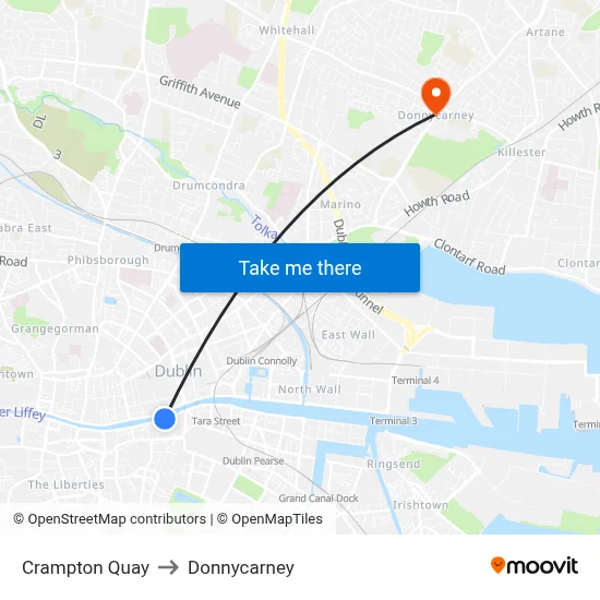 Crampton Quay to Donnycarney map