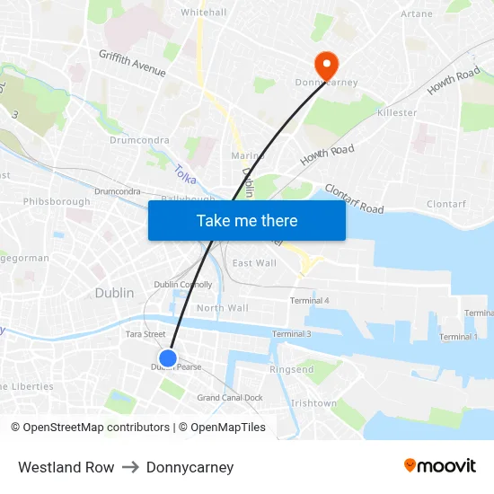 Westland Row to Donnycarney map
