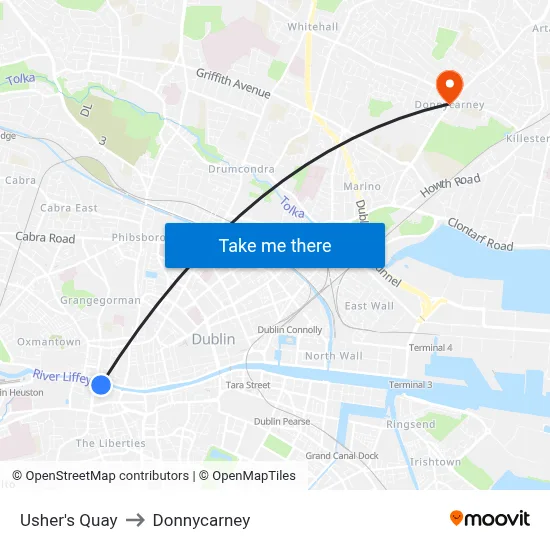 Usher's Quay to Donnycarney map
