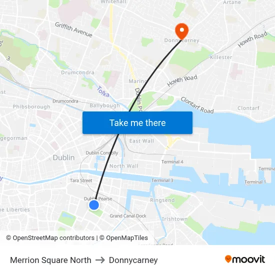 Merrion Square North to Donnycarney map