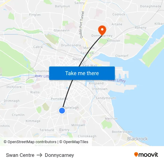Swan Centre to Donnycarney map