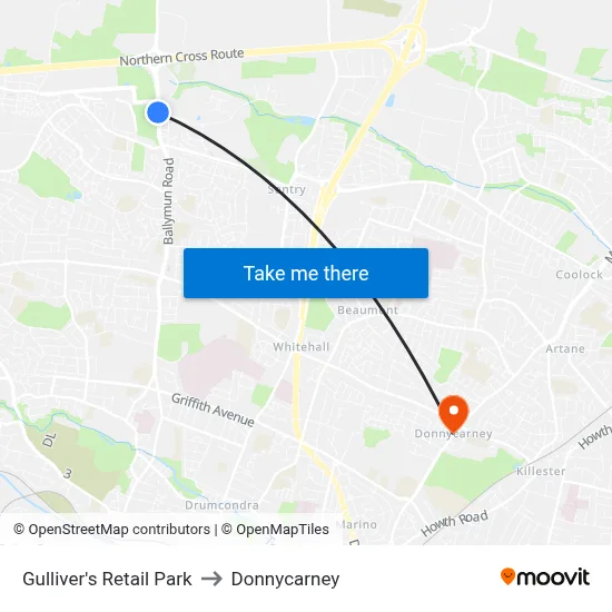 Gulliver's Retail Park to Donnycarney map