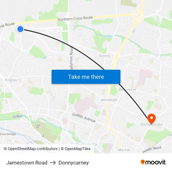 Jamestown Road to Donnycarney map