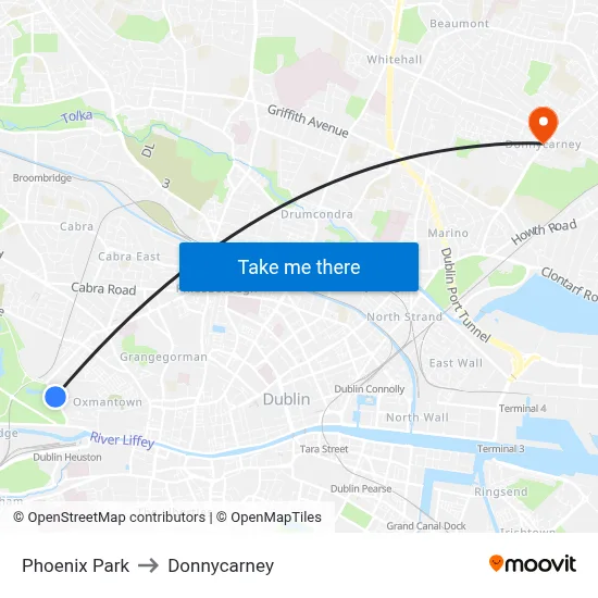 Phoenix Park to Donnycarney map