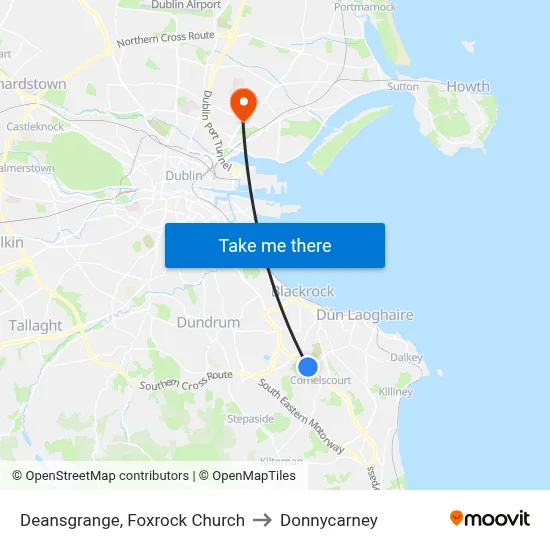 Deansgrange, Foxrock Church to Donnycarney map