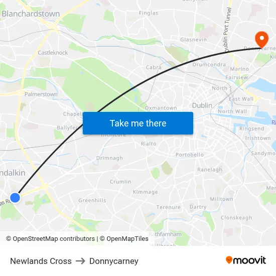 Newlands Cross to Donnycarney map