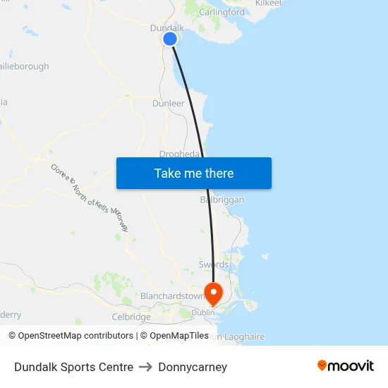 Dundalk Sports Centre to Donnycarney map