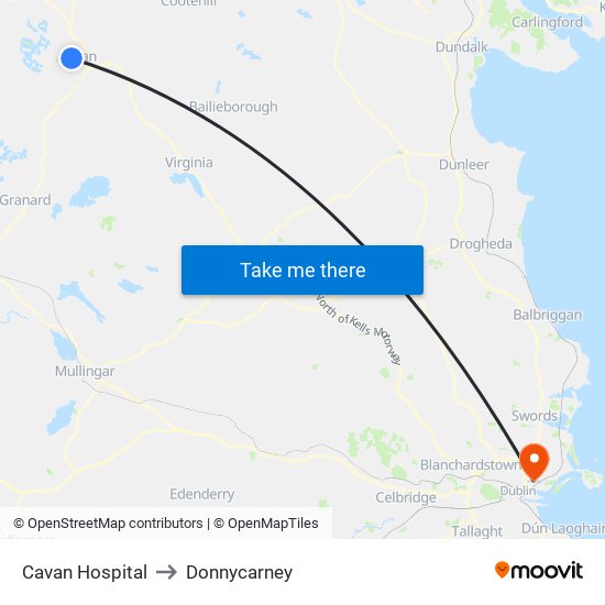 Cavan Hospital to Donnycarney map