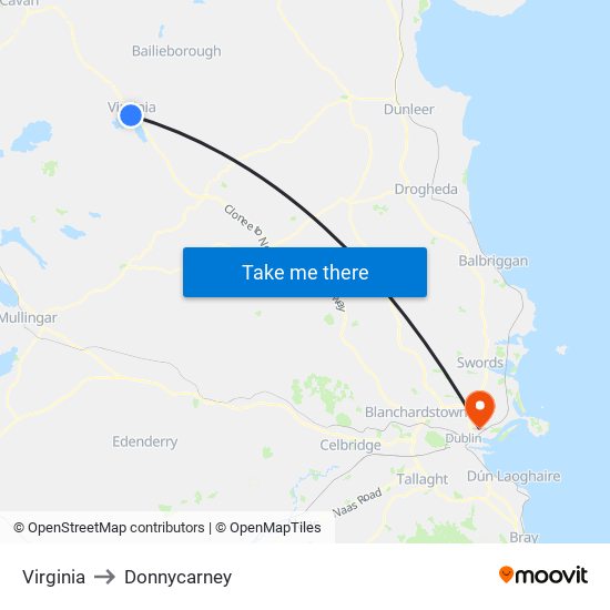 Virginia to Donnycarney map