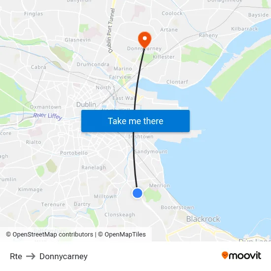 Rte to Donnycarney map