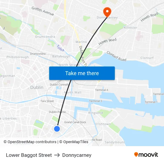 Lower Baggot Street to Donnycarney map