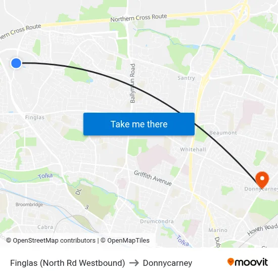 Finglas (North Rd Westbound) to Donnycarney map