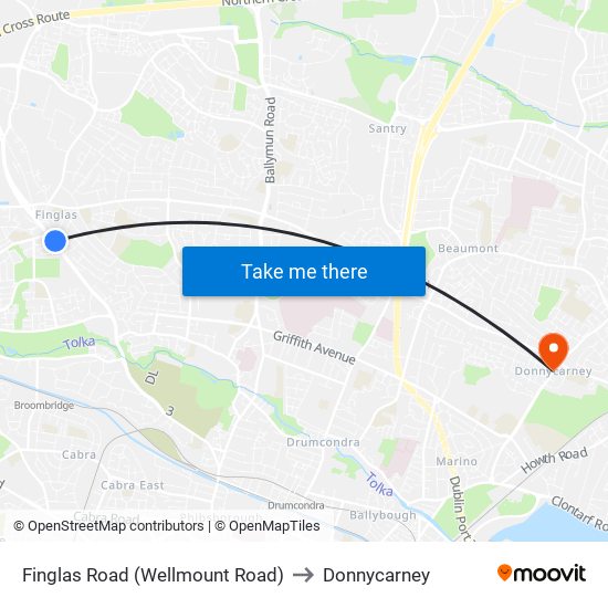 Finglas Road (Wellmount Road) to Donnycarney map