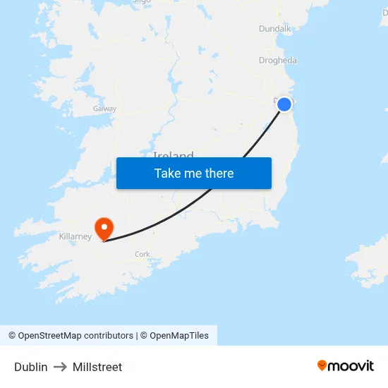 Dublin to Millstreet map
