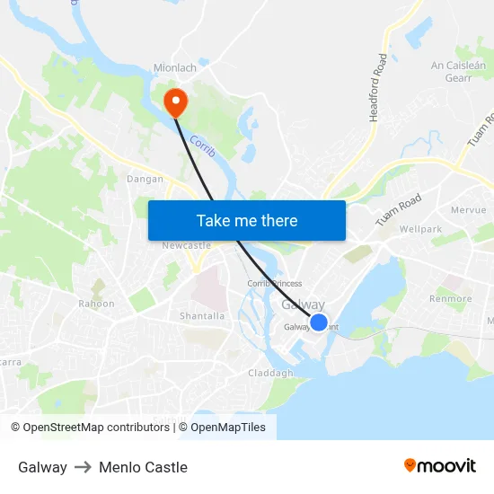 Galway to Menlo Castle map