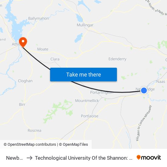 Newbridge to Technological University Of the Shannon: Midlands Midwest map