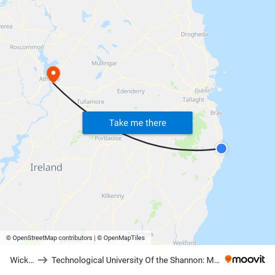 Wicklow to Technological University Of the Shannon: Midlands Midwest map