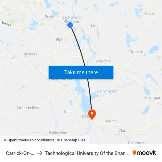 Carrick-On-Shannon to Technological University Of the Shannon: Midlands Midwest map